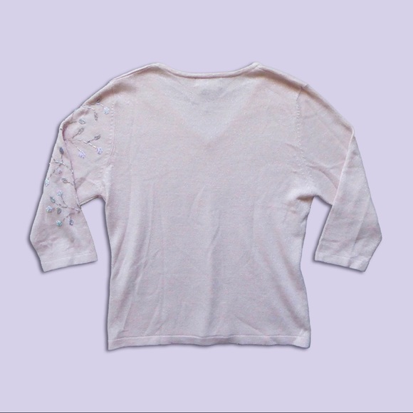 SML Design Beaded Floral V-Neck Sweater - Picture 3 of 5